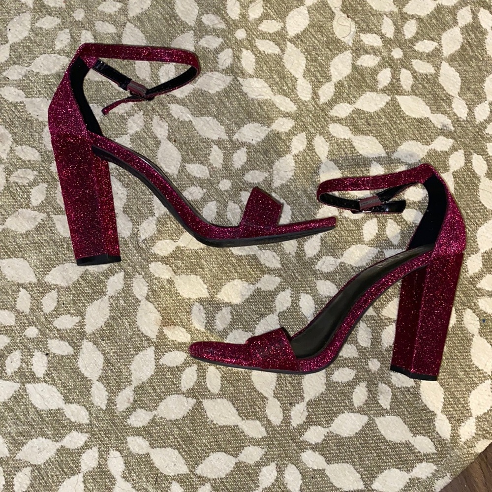 Burgundy sparkly platform heels